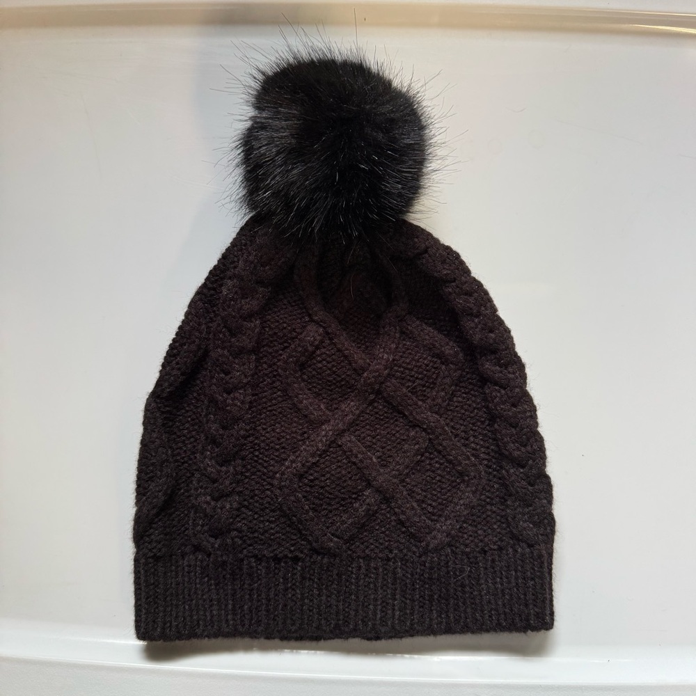 J. Crew Faux-fur pom-pom hat beanie black acrylic